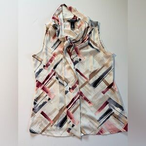 White House Black Market Women's Abstract Print Blouse - Cream and Red